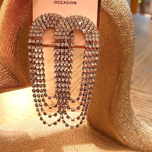 Oval rhinestone drop earrings NWT Adrienne Vittadini - Picture 6 of 6